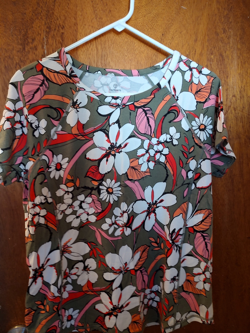 The Laundress Olive Floral Short Sleeve Top - Pink & White Bloom